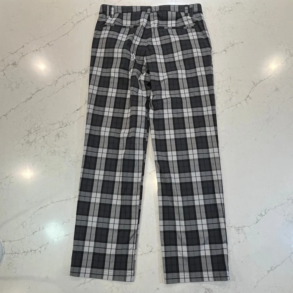 IZOD Golf Pants Mens 34x32 Black Gray Plaid Flat Front Preppy‎ Classic Bold